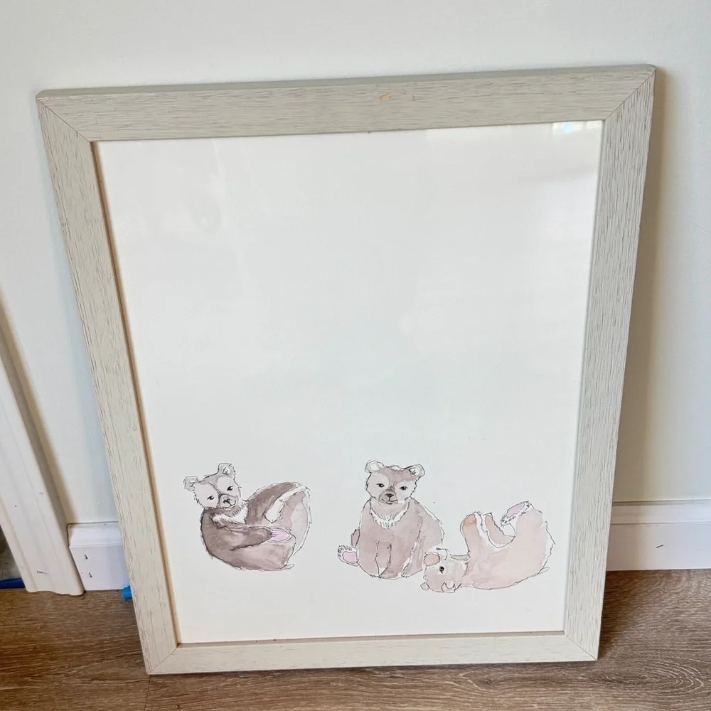 Restoration Hardware Baby nursery art framed birch decor neutral watercolor bear